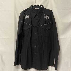 Toro Western Shirt Pearl Black Snaps Embroidered Skull Feather XL Dark Black